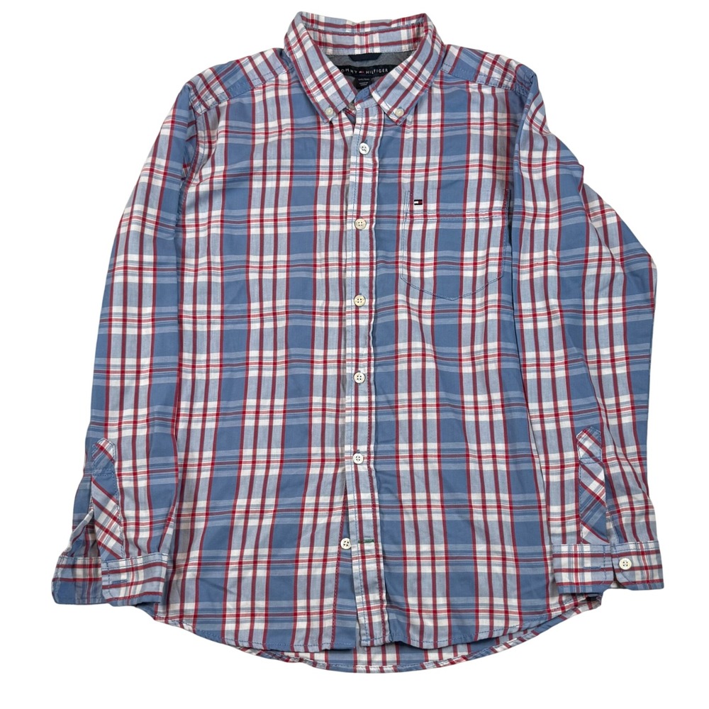Tommy Hilfiger Kids L G Plaid Button Down Shirt Long Sleeve Blue Red White
